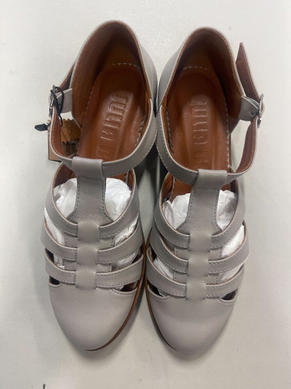 JuliaBo Gray Strappy T‑Bar Sandals